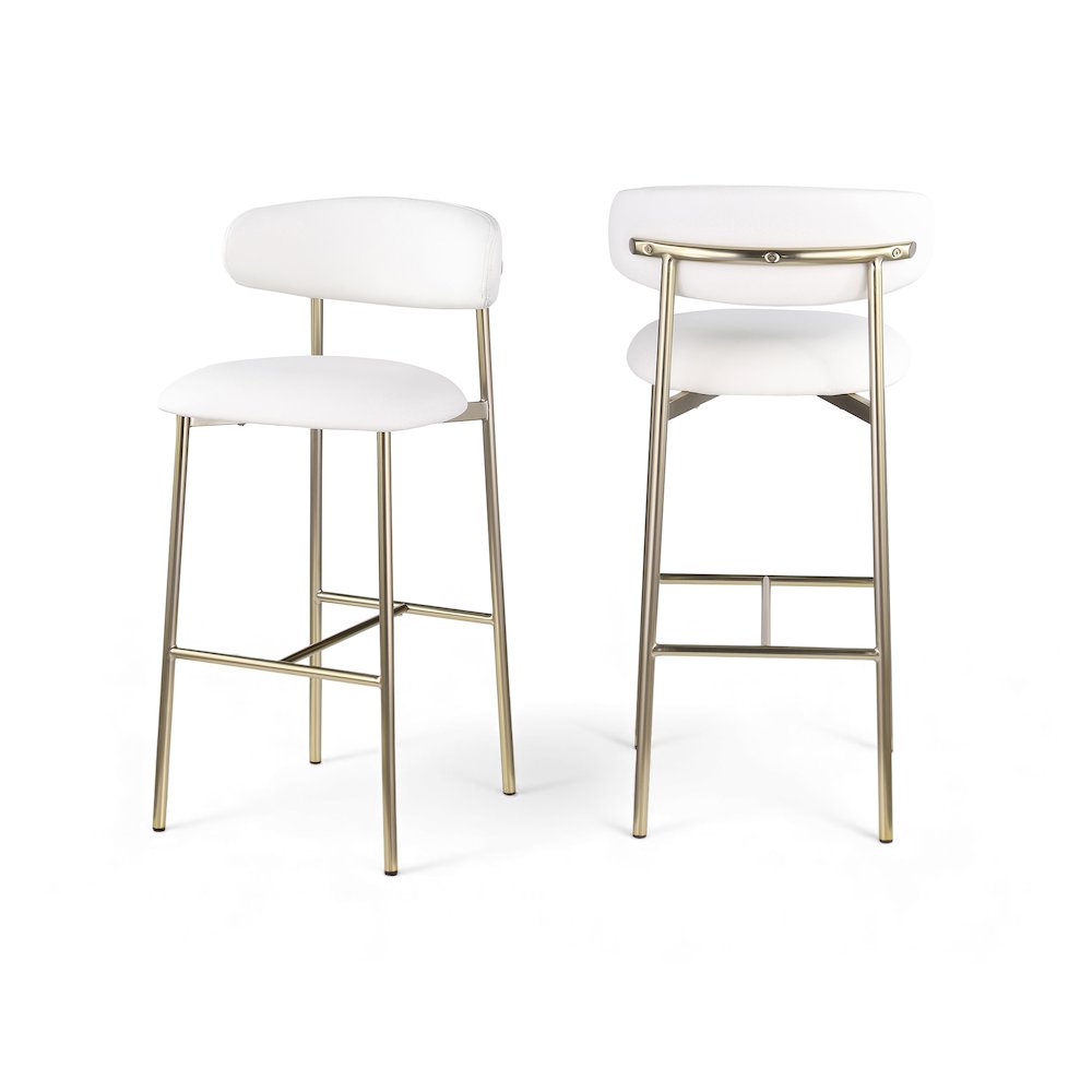 Lupita White Vegan Leather Upholstered Bar Stool, Set of 2