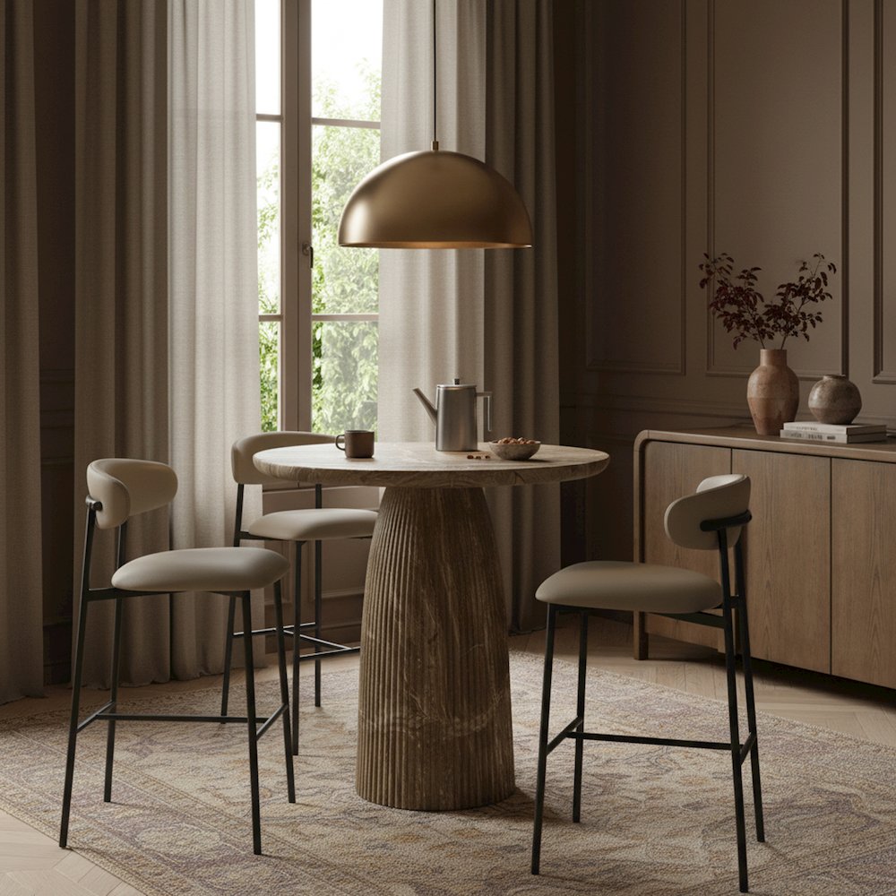 Lupita Taupe Vegan Leather Upholstered Bar Stool, Set of 2