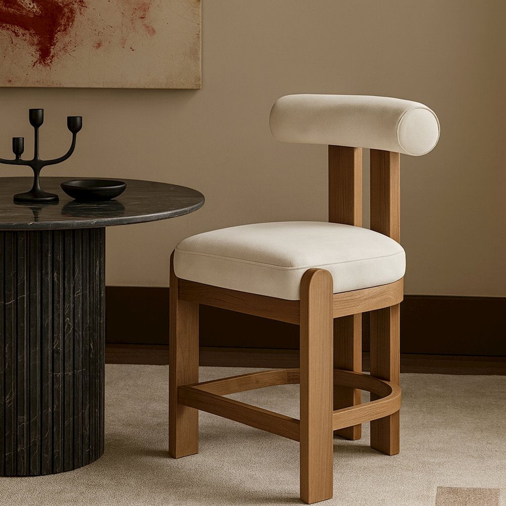 Arienzo Cream Velvet Performance Fabric Upholstered Counter Stool, Set of 2