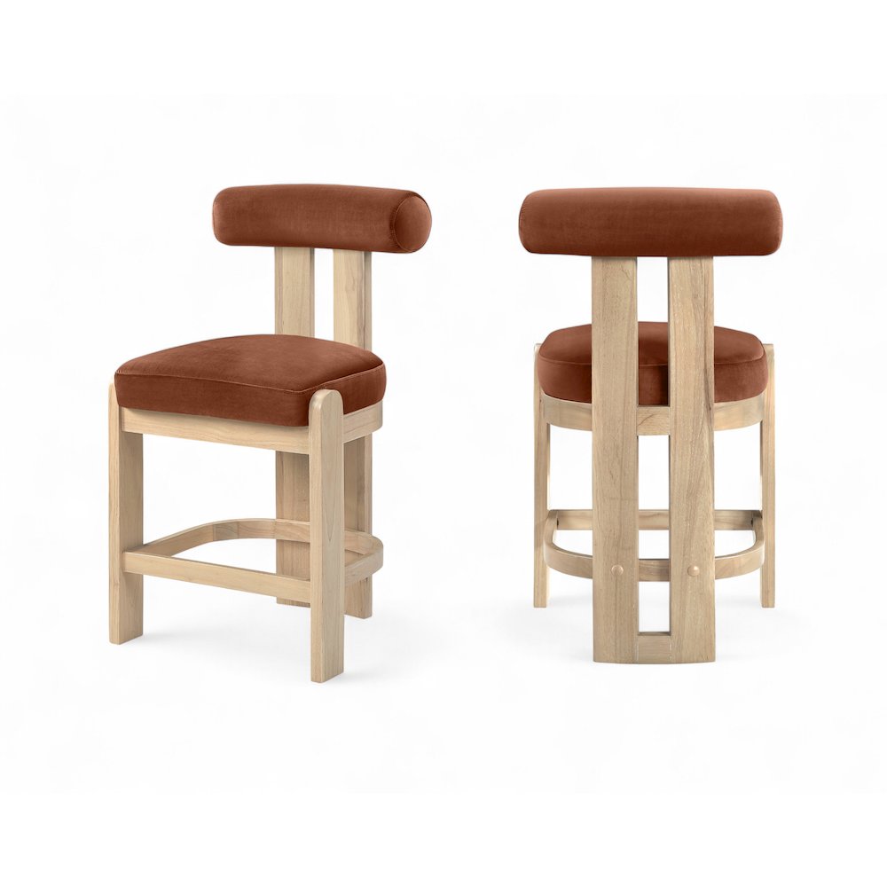 Arienzo Cognac Velvet Performance Fabric Upholstered Counter Stool, Set of 2