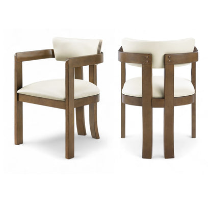 Lavrin Cream Vegan Leather Upholstered Dining Arm Chair, Set of 2