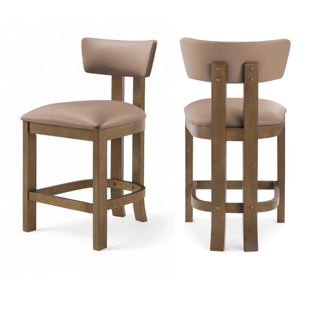 Lavrin Tan Vegan Leather Upholstered Counter Stool, Set of 2