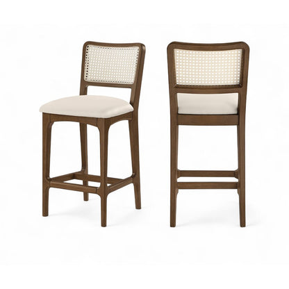 Atrium Cream Vegan Leather Upholstered Counter Stool, Set of 2