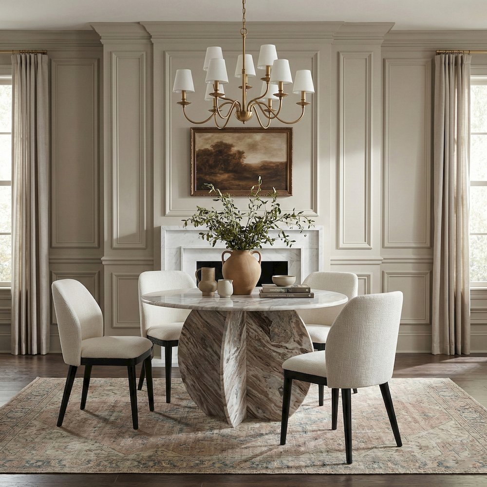 Valeo Cream Linen Textured Fabric Upholstered Dining Chair, Set of 2