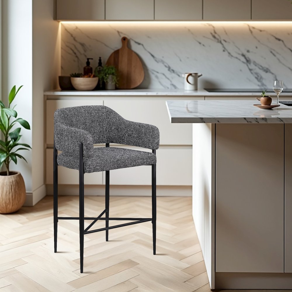 Dame Black Fabric Upholstered Counter Stool, Set of 2