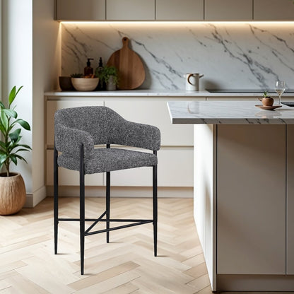 Dame Black Fabric Upholstered Counter Stool, Set of 2