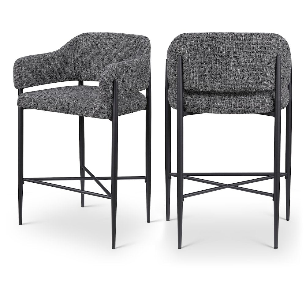 Dame Black Fabric Upholstered Counter Stool, Set of 2
