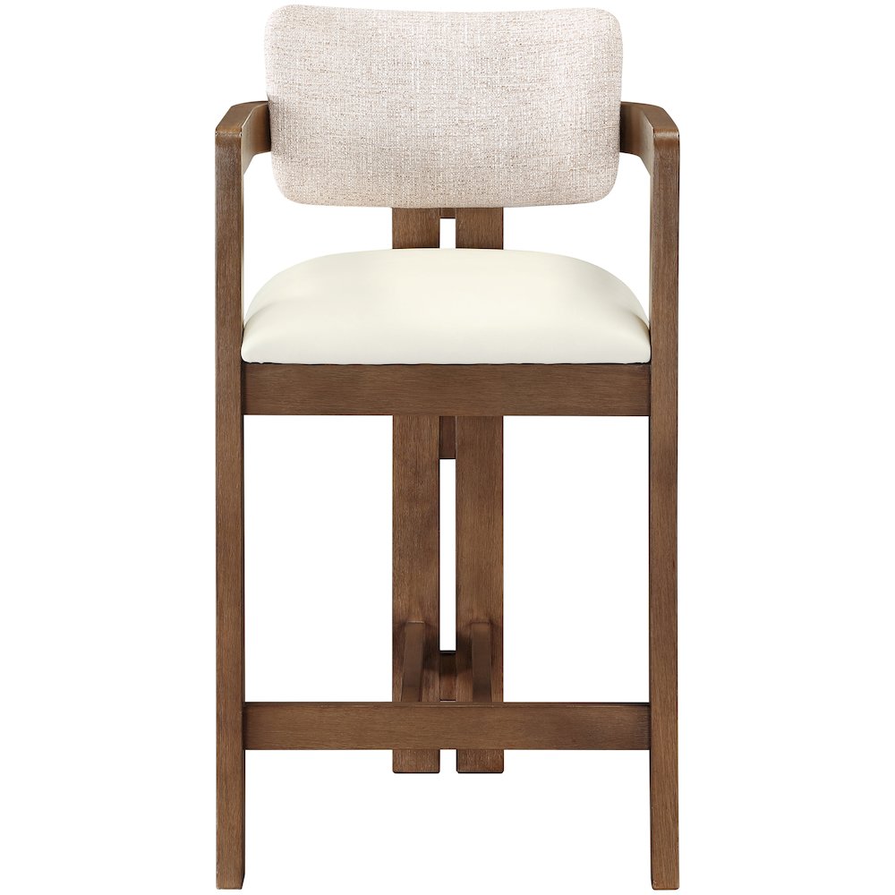 Ravina Beige Vegan Leather and Linen Textured Fabric Upholstered Counter Stool
