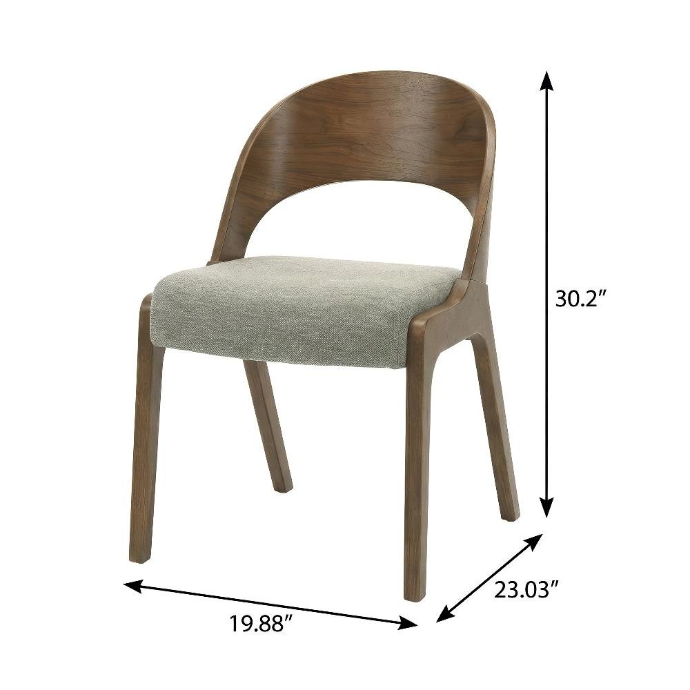 Walnut-Finish Dining Chairs Set of 2 - Gray Linen Textured Fabric, Mid Century
