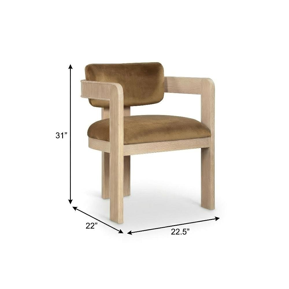 Neutral Velvet Dining Chairs Set of 2 with Armrests and Art Deco Design