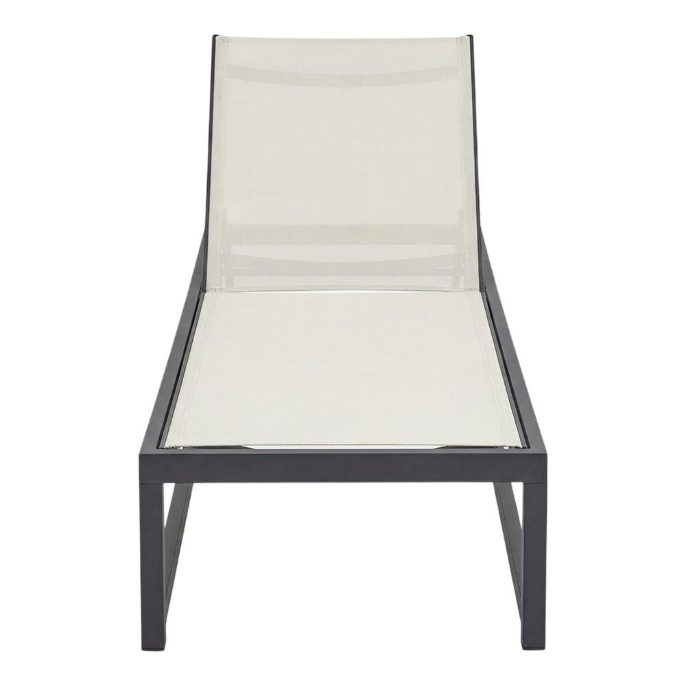 Cream Mesh Fabric Outdoor Chaise Lounge With Adjustable Back, Contemporary Style