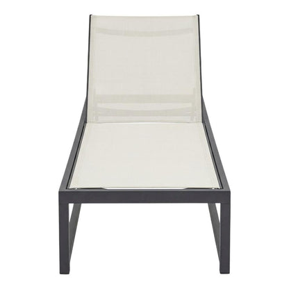 Cream Mesh Fabric Outdoor Chaise Lounge With Adjustable Back, Contemporary Style