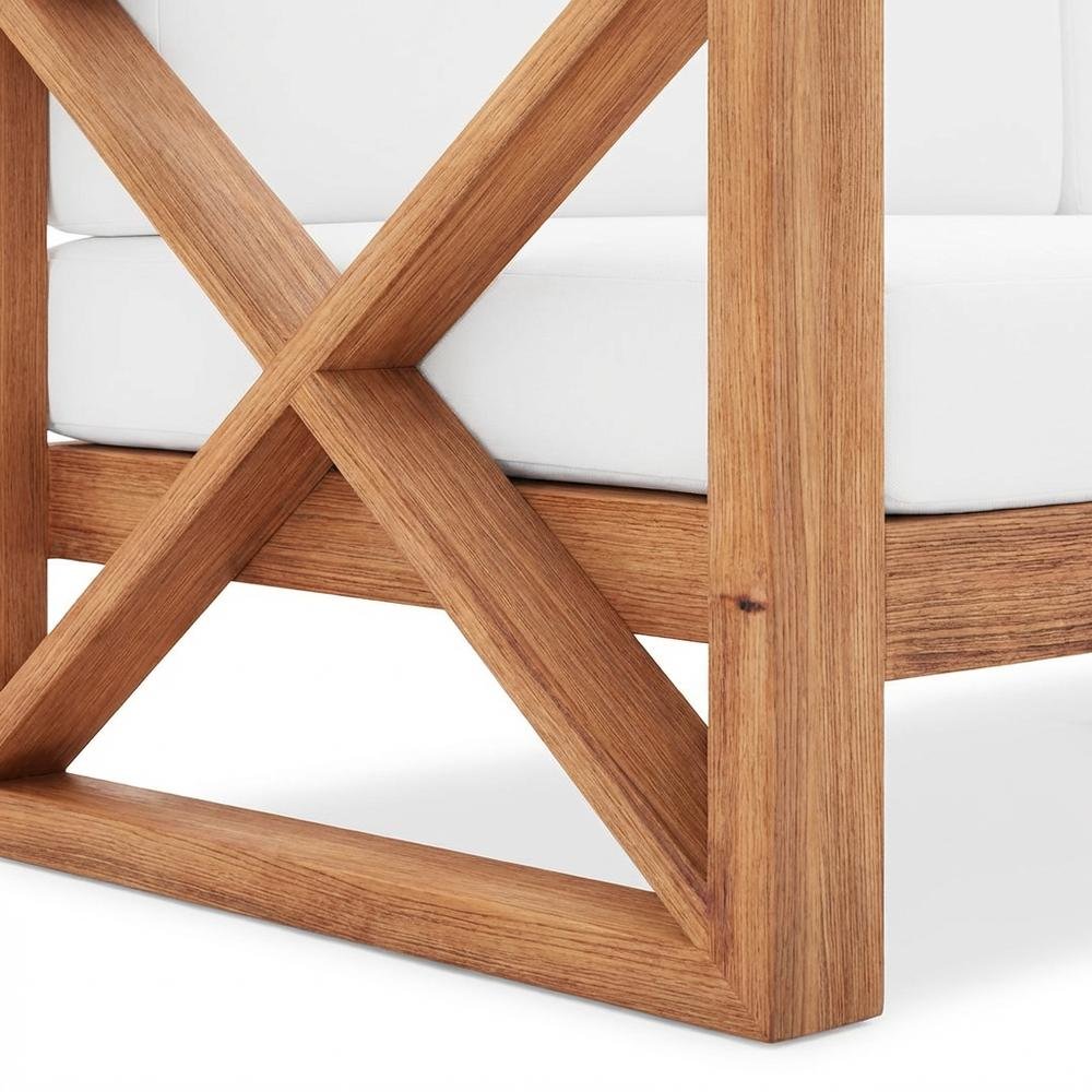 Contemporary White Fabric Outdoor Sofa With Teak Finish