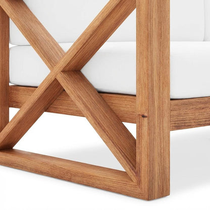 Contemporary White Fabric Outdoor Sofa With Teak Finish