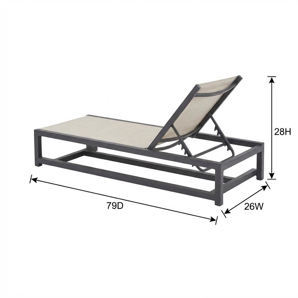 Cream Mesh Fabric Outdoor Chaise Lounge With Adjustable Back, Contemporary Style