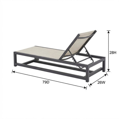 Cream Mesh Fabric Outdoor Chaise Lounge With Adjustable Back, Contemporary Style