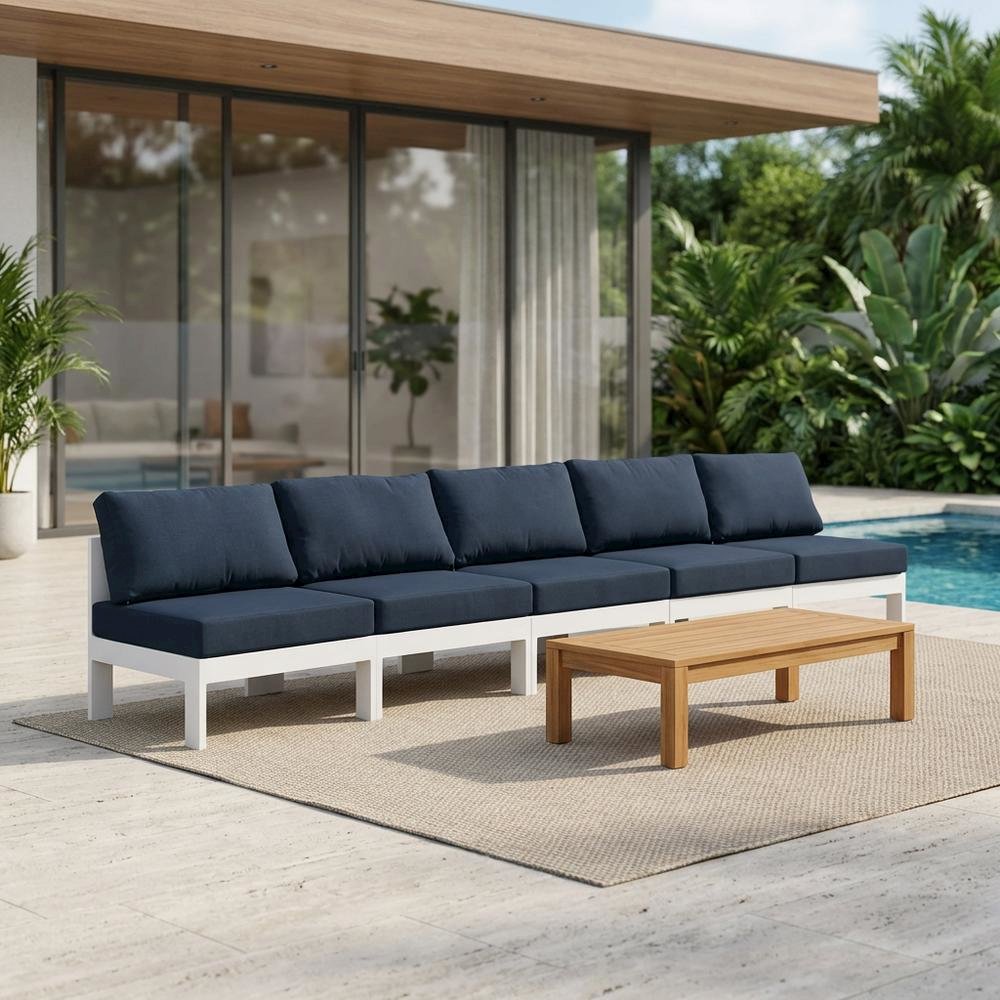 Navy Fabric Outdoor Patio Modular Sofa, Contemporary Style, Durable Material