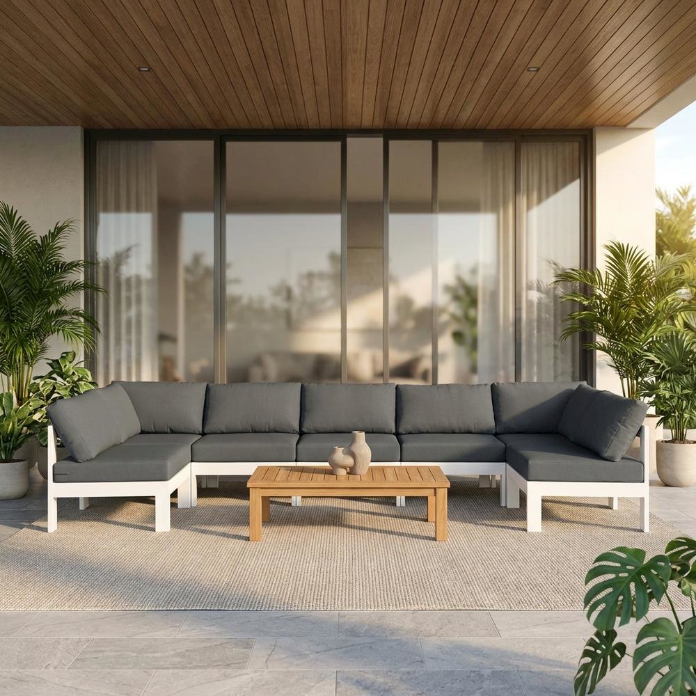 Gray Fabric Outdoor Patio Modular Sectional With Contemporary Style