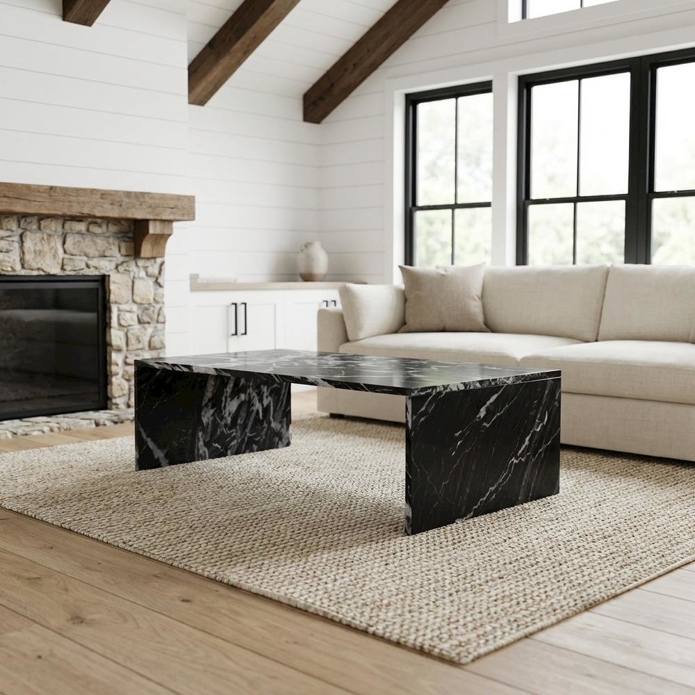 Black Marble Coffee Table with Contemporary Style, Durable Construction