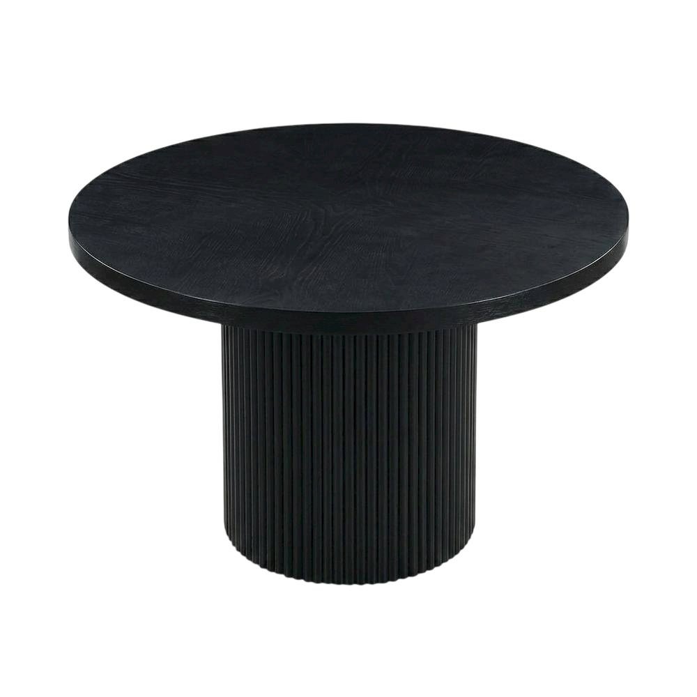 Black Round Oak Veneer Dining Table, Mid-Century Modern, Seats 4
