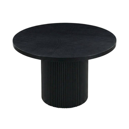 Black Round Oak Veneer Dining Table, Mid-Century Modern, Seats 4