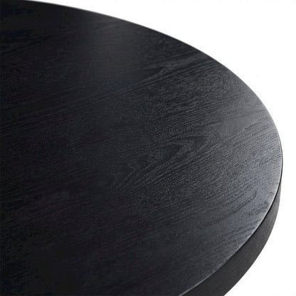 Black Round Oak Veneer Dining Table, Mid-Century Modern, Seats 4