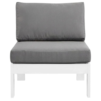 Gray Outdoor Patio Armless Aluminum Chair With Cushioned Seat