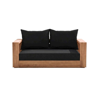 Contemporary Outdoor Loveseat In Black Fabric With Cushion And Light Teak Finish
