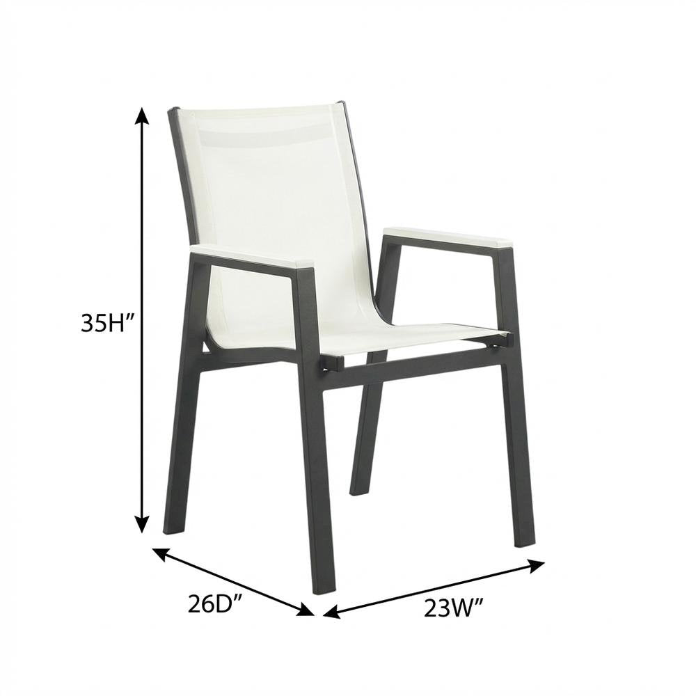 Outdoor Patio Dining Armchairs Set Of 2 In White Mesh Fabric, Contemporary Style