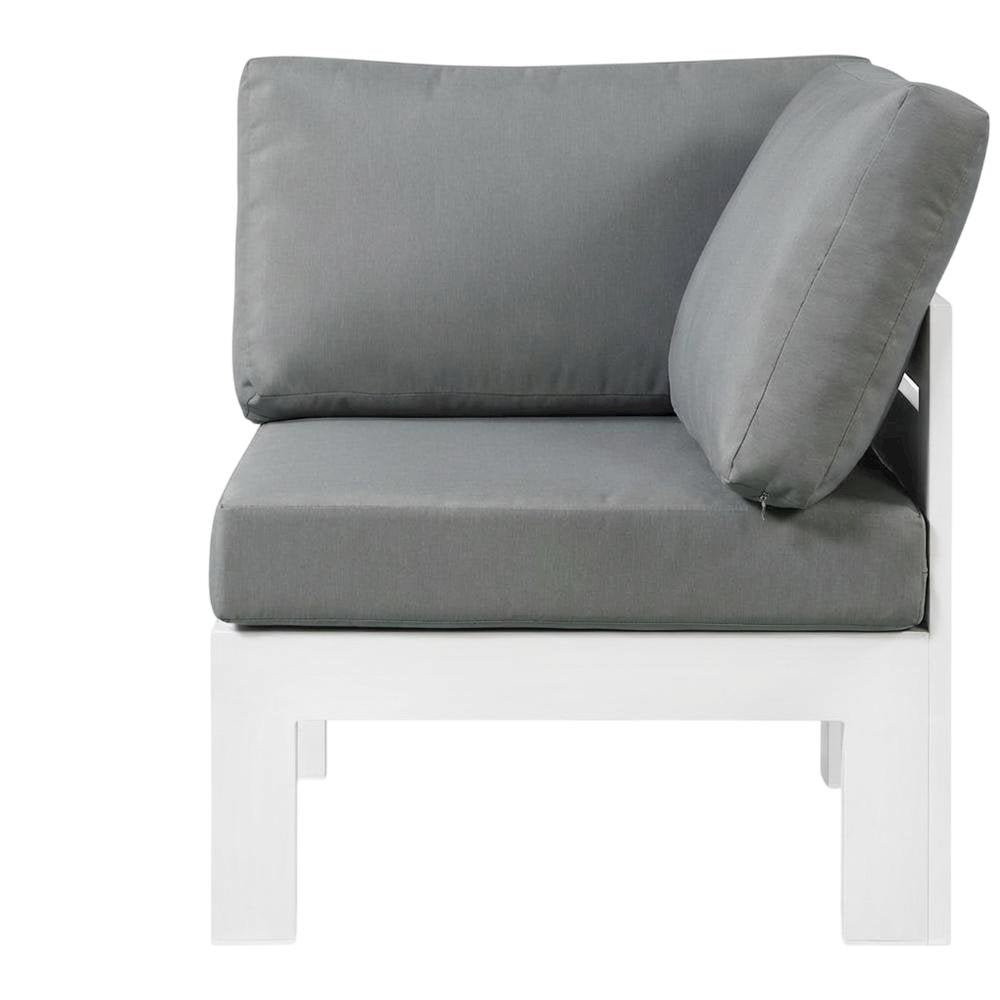 Gray Fabric Outdoor Corner Chair With Aluminum Frame And Contemporary Style
