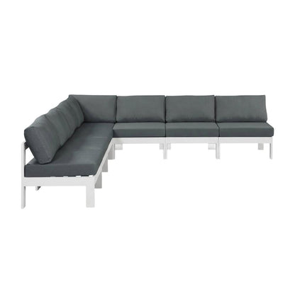Gray Fabric Outdoor Patio Modular Sectional, Contemporary Style, Cushioned Seats