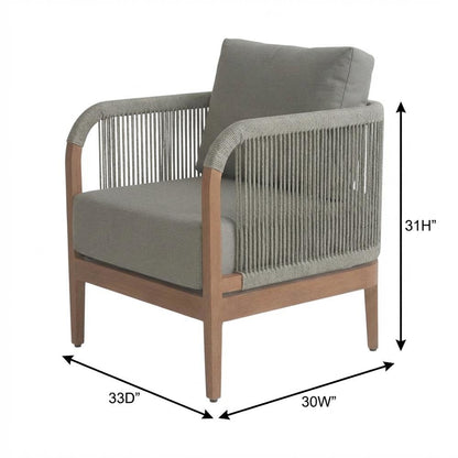 Gray Fabric Outdoor Patio Chair With Aluminum Frame And Teak Wood Look