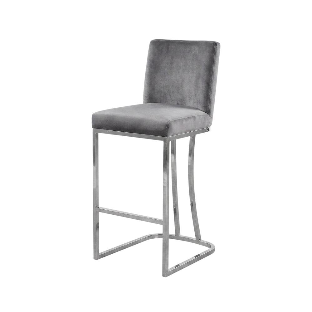 Velvet Contemporary Counter Stool, Chrome Legs, Grey Velvet