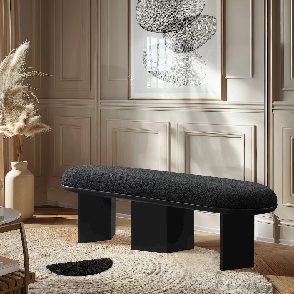 Wilshire Black Boucle Fabric Bench