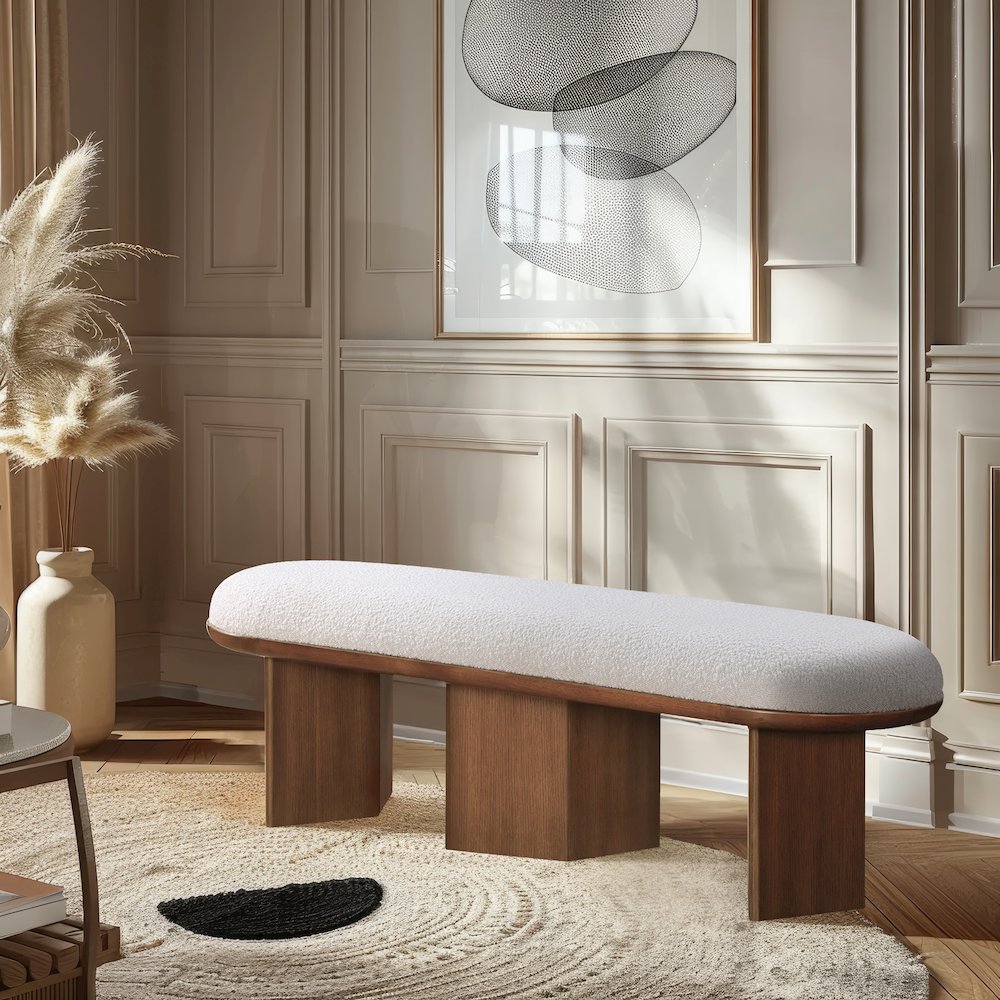 Wilshire Cream Boucle Fabric Bench