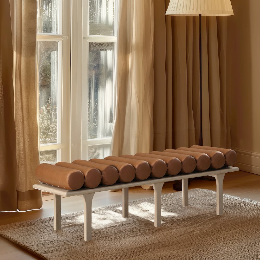 Landon Cognac Vegan Leather Bench