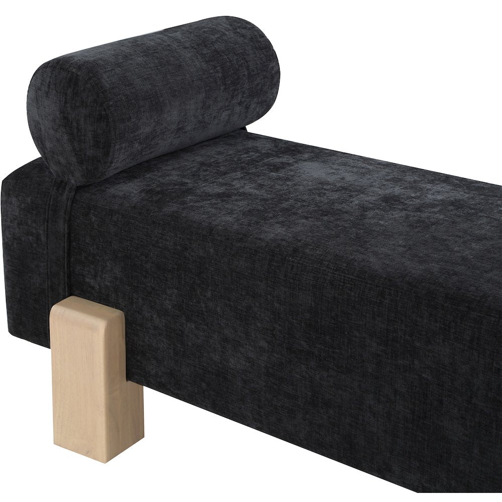 Edison Black Chenille Fabric Bench