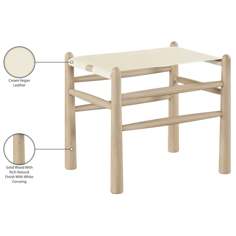 Santos Cream Vegan Leather Upholstered Bench