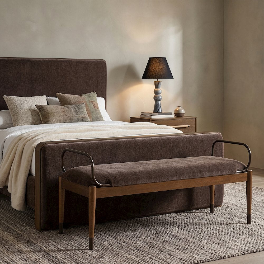 Cambria Brown Fabric Upholstered Bench