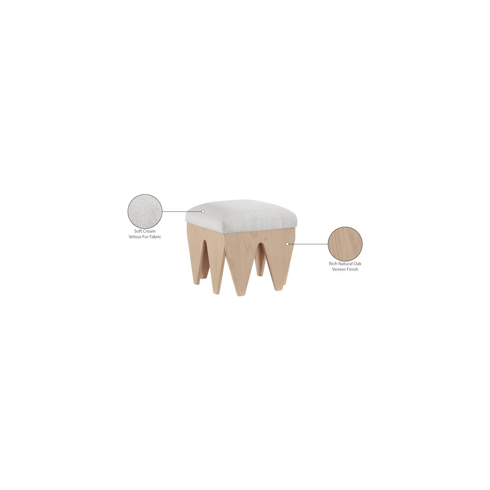 Altair Cream Velour Fur Fabric Bench