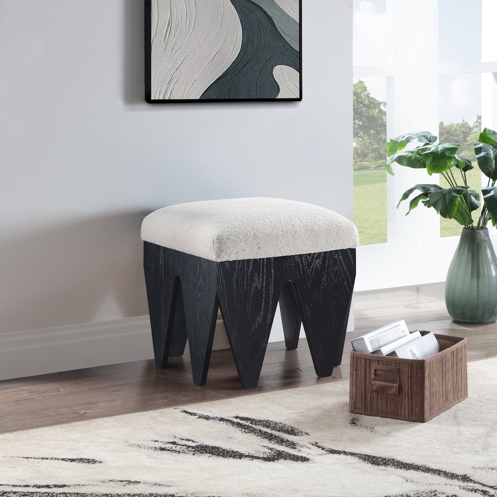 Altair Cream Velour Fur Fabric Bench