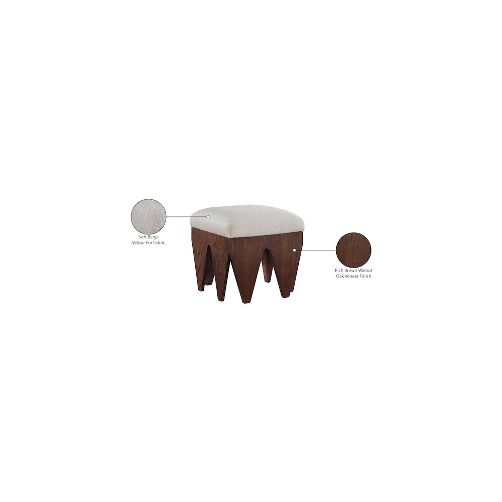 Altair Beige Velour Fur Fabric Bench