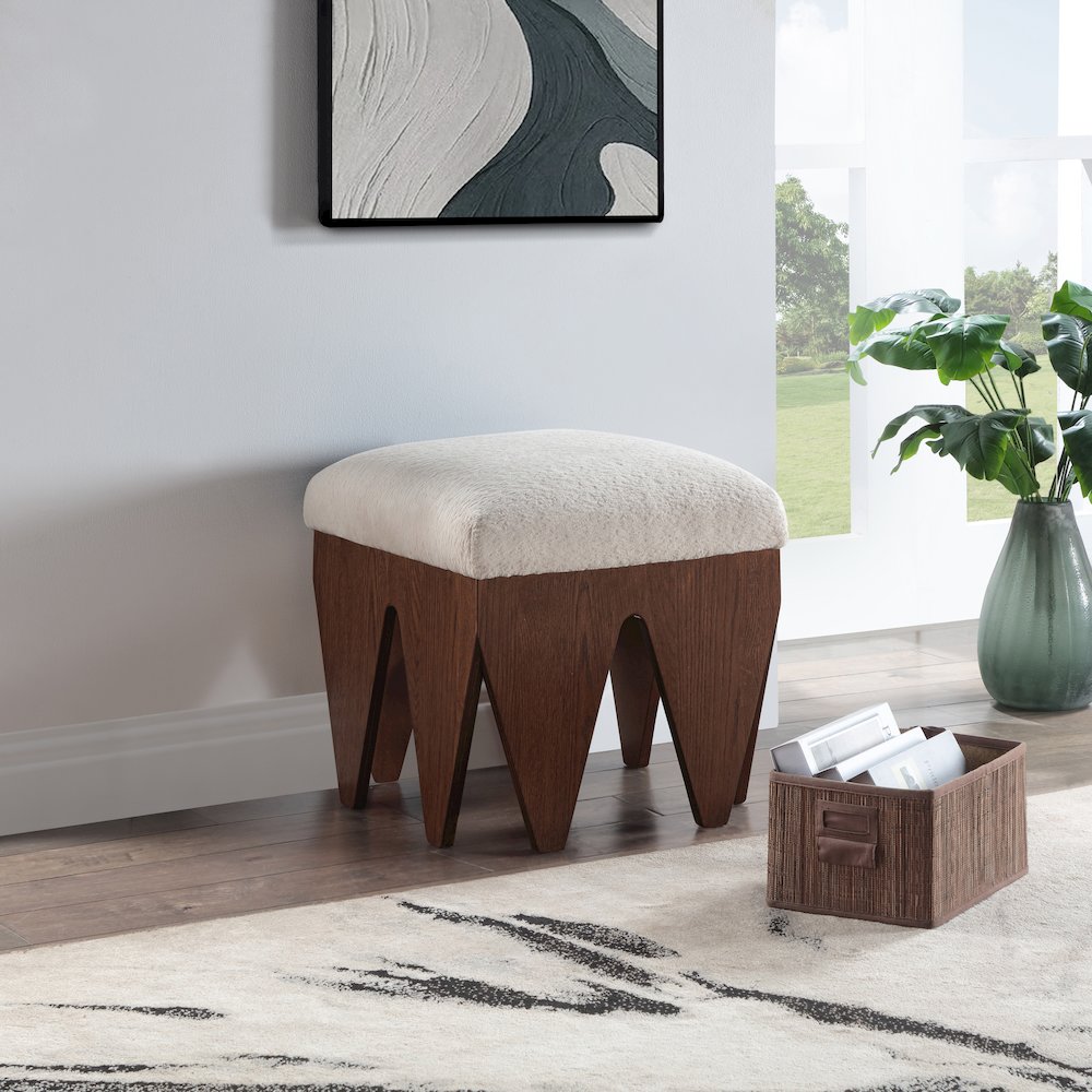 Altair Beige Velour Fur Fabric Bench