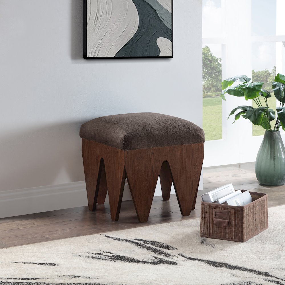 Altair Brown Velour Fur Fabric Bench