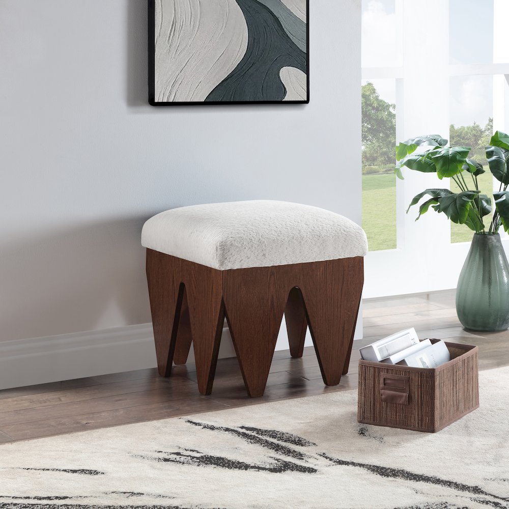 Altair Cream Velour Fur Fabric Bench