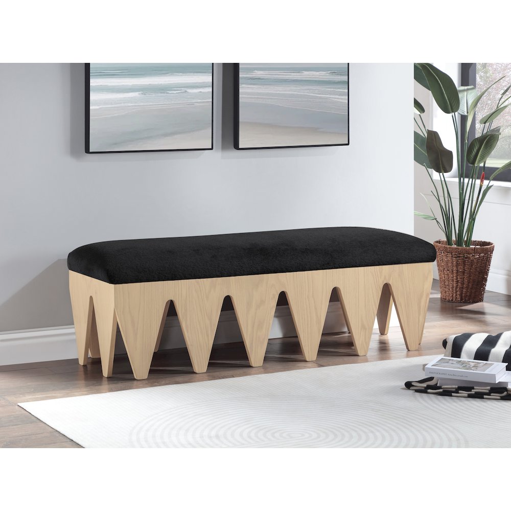 Altair Black Velour Fur Fabric Bench