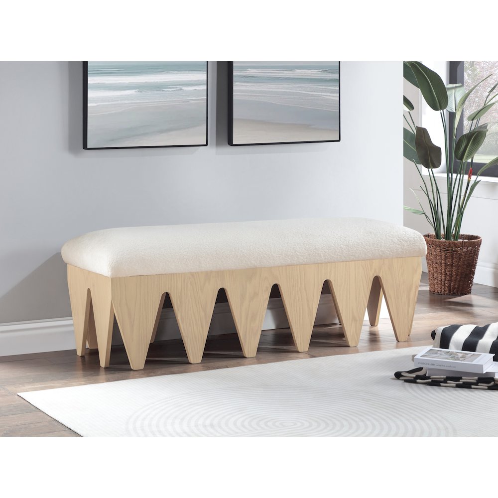 Altair Cream Velour Fur Fabric Bench