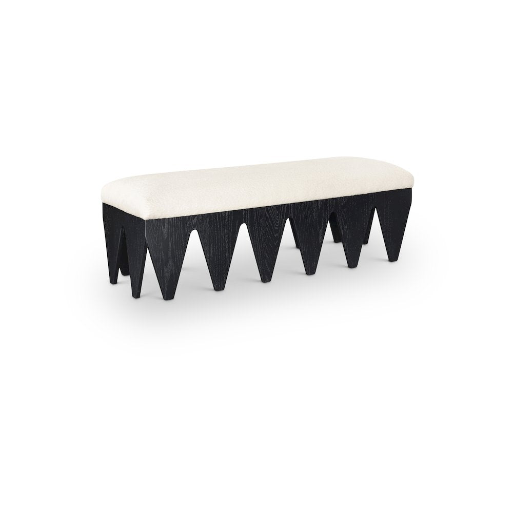 Altair Cream Velour Fur Fabric Bench