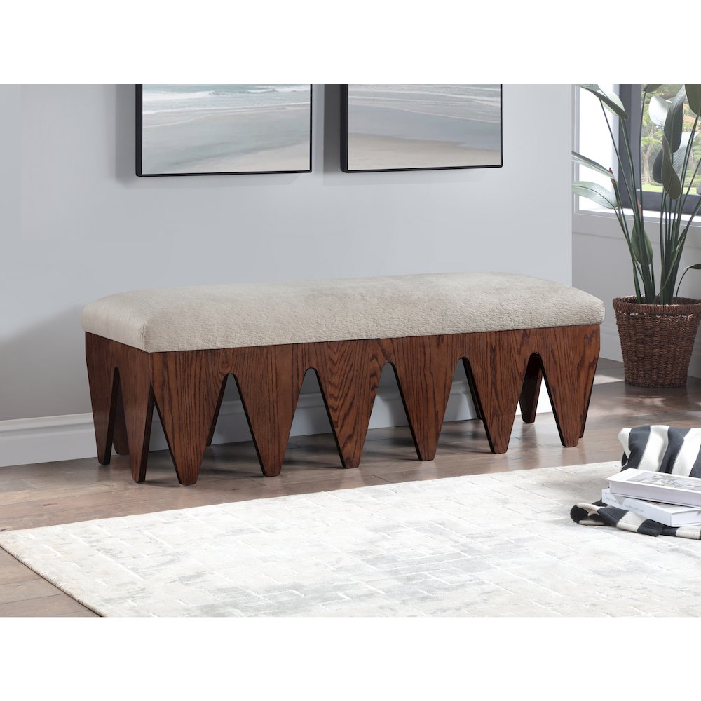Altair Beige Velour Fur Fabric Bench