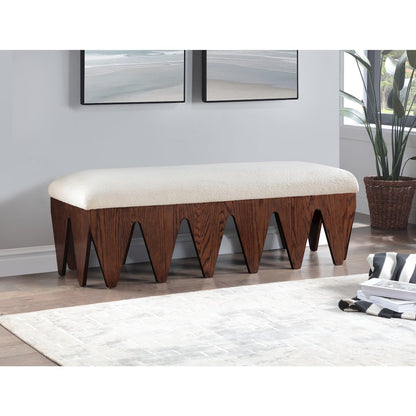 Altair Cream Velour Fur Fabric Bench